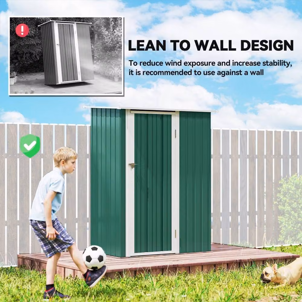 NESTLUNE Green Galvanised Steel Lean-to Outdoor Garden Storage Tall Cabinet W/D/H: 100 x 15 x 15 cm – 2