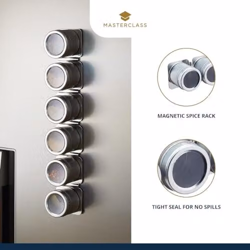 MasterClass Wall Mounted Magnetic Spice Rack in Silver Metal, W/D/H: 12.0 x 7.0 x 16.0 cm – 3