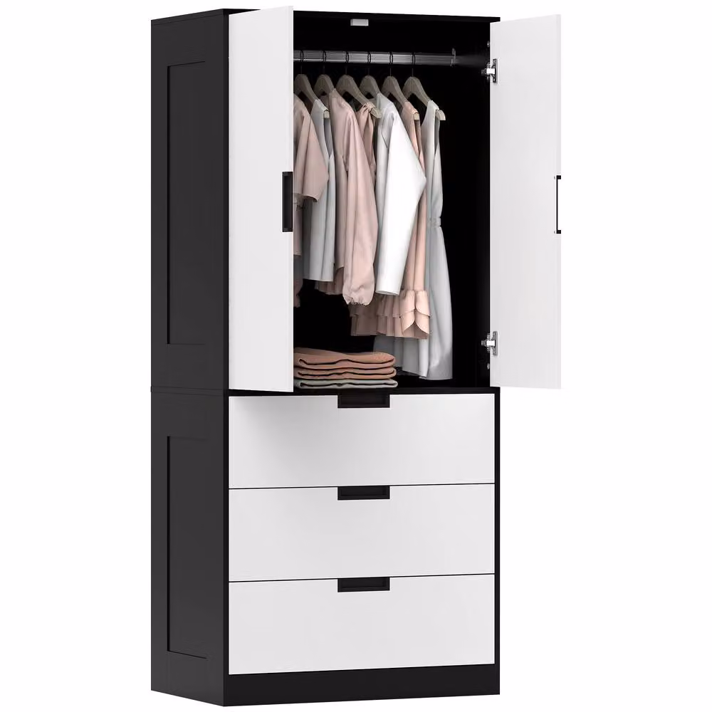 STILVORA Modern Black Matt Wardrobe with Hinged Doors, Drawers and Hanging Rail, H: 180 cm, W: 80 cm – 5