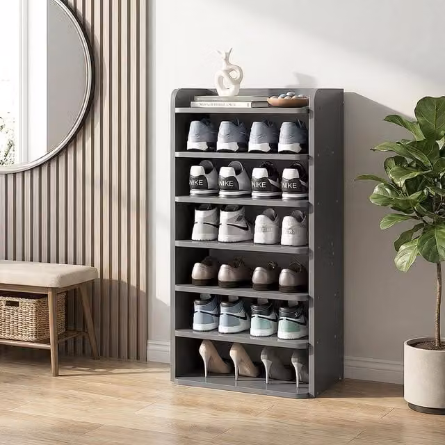 Livingandhome 7-Tier Modern Freestanding Shoe Rack in Black