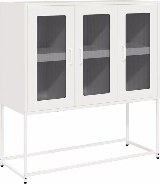 Berkfield Home White Industrial Sideboard in Matt Metal, W/D/H: 100.5 x 39 x 107 cm