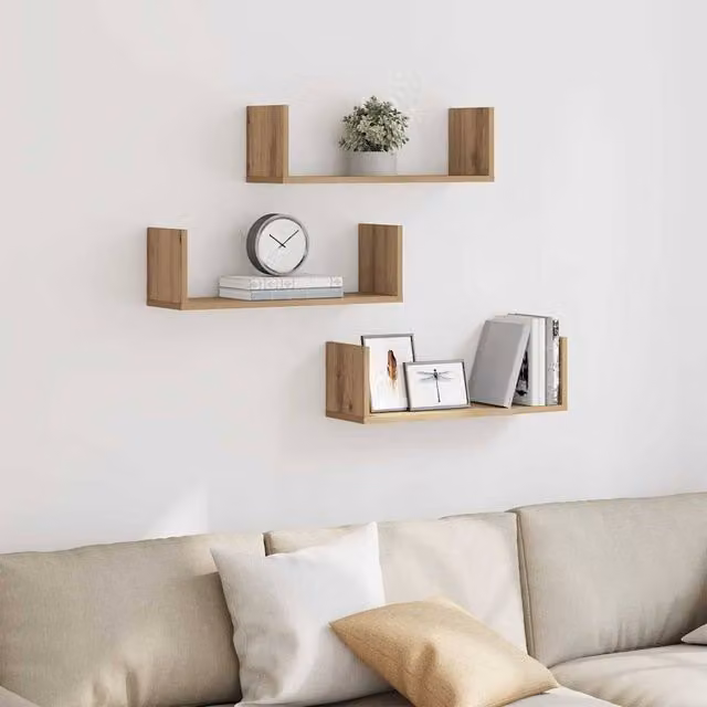 Berkfield Home Artisan Oak Wall Shelves, 3 Piece Set in Brown, W/D/H: 58 x 18 x 18 cm