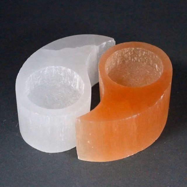 KDMK Selenite Yin Yang Tealight Candle Holder in Orange and White