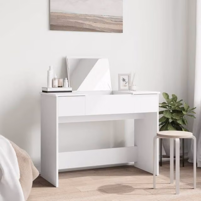 Berkfield Home Modern Dressing Table with Mirror in White, W/D/H: 100 x 45 x 76 cm – 1