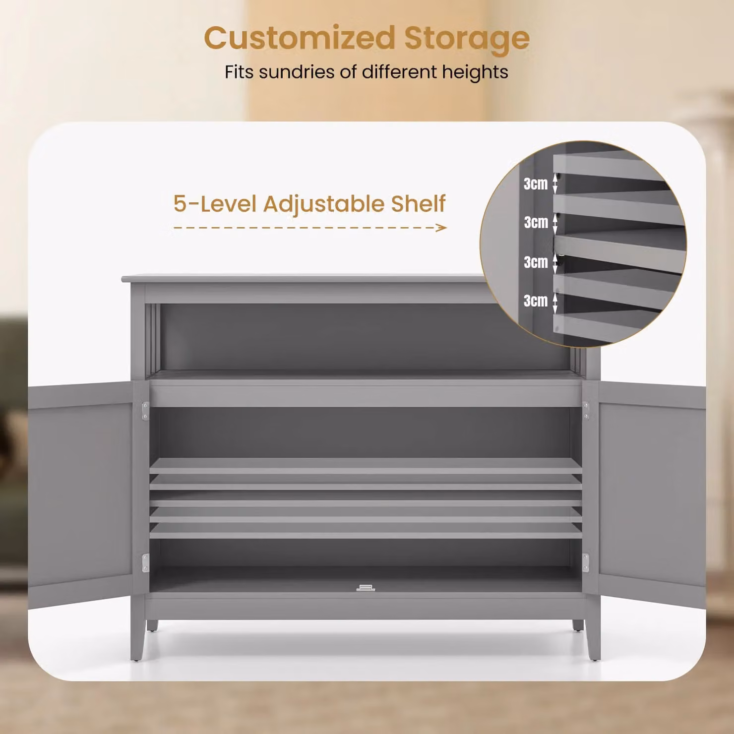 Gymax Modern Grey Kitchen Buffet Storage Cabinet and Sideboard with Shelf – 2