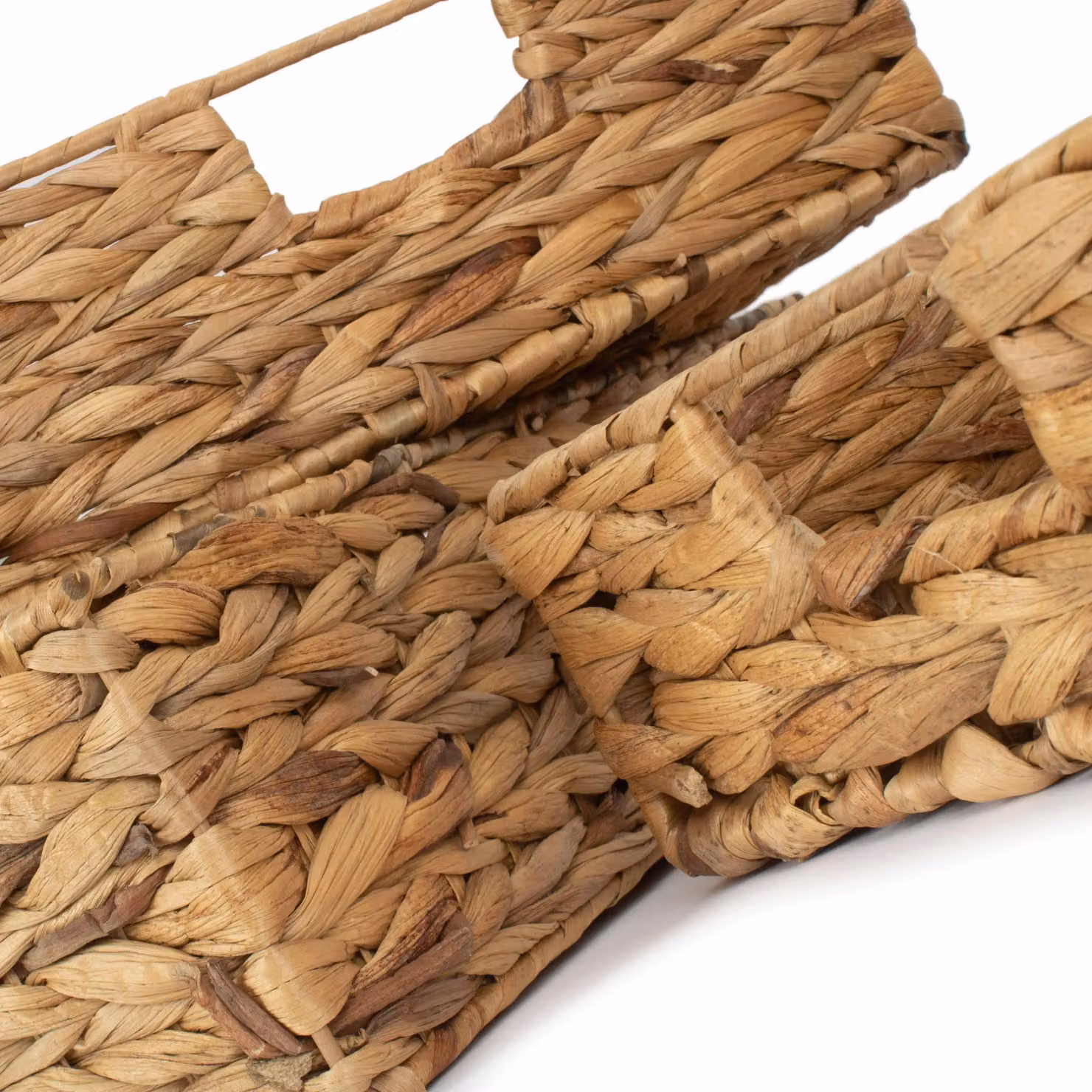 Red Hamper Set of 3 Shallow Rectangular Water Hyacinth Storage Baskets with Handles in Brown – 4