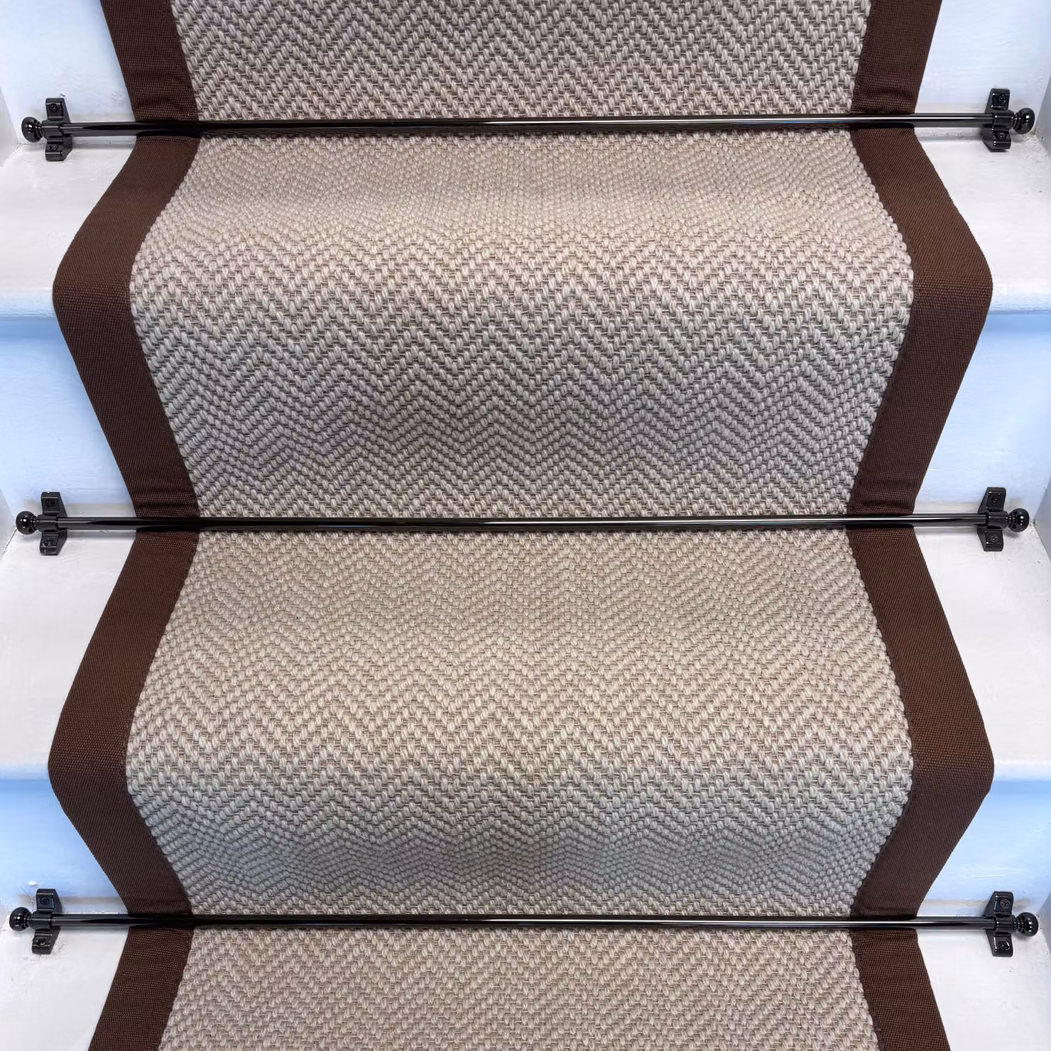 RainbowHome Herringbone Chalk Beige Wool Stair Runner with Brown Cotton Border W/H: 65 cm x 650 cm – 2