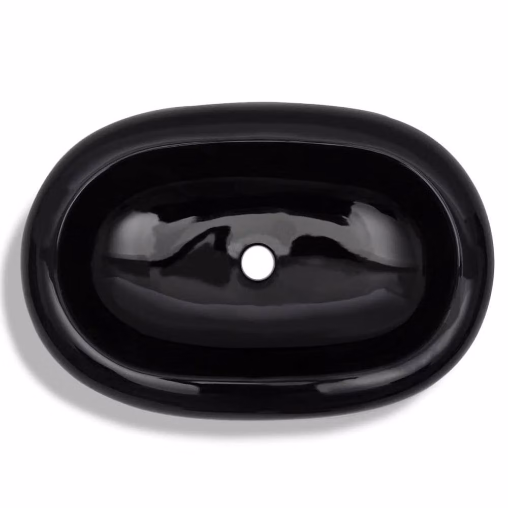 Berkfield Home Ceramic Oval Bathroom Sink Basin, Black, W: 42.0 cm, D: 42.0 cm, H: 12.0 cm – 4