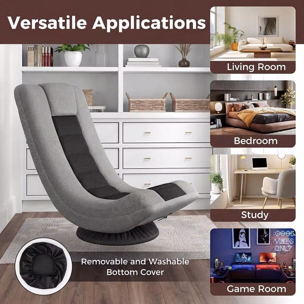 Kelvenix Grey Fabric Sponge Padded Lazy Lounge Chair with 360 Degree Swivel and Metal Frame – 5