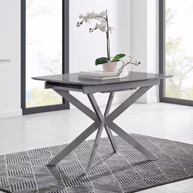 FurnitureboxUK Lira Grey High Gloss Rectangular Extendable Dining Table