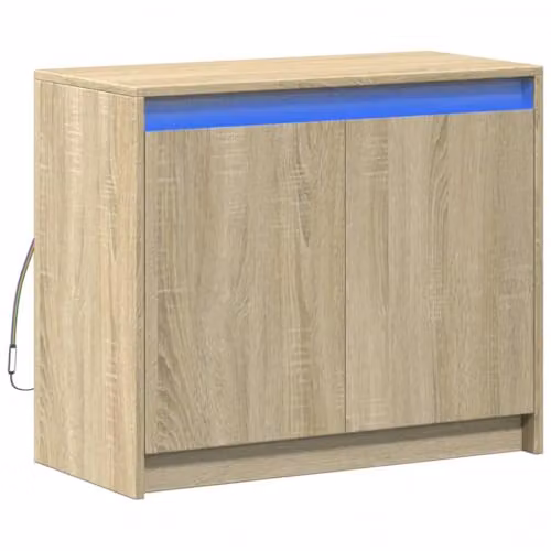 vidaXL Modern Sideboard with Integrated LED Lighting in Brown, W/D/H: 72 x 34 x 61 cm – 1