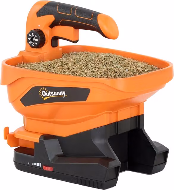 Outsunny Cordless Handheld Seed Spreader with Adjustable Scatter Width and Flow, Orange – 1