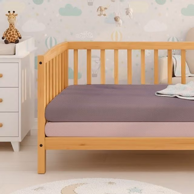 MHG Living Pack of 2 Baby Cot Fitted Sheets in Pink and Purple, Cotton Jersey, W/D/H: 140 x 70 cm