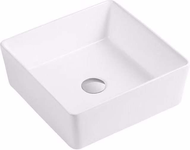 Clifton White Premium Ceramic Square Countertop Basin, 420 mm