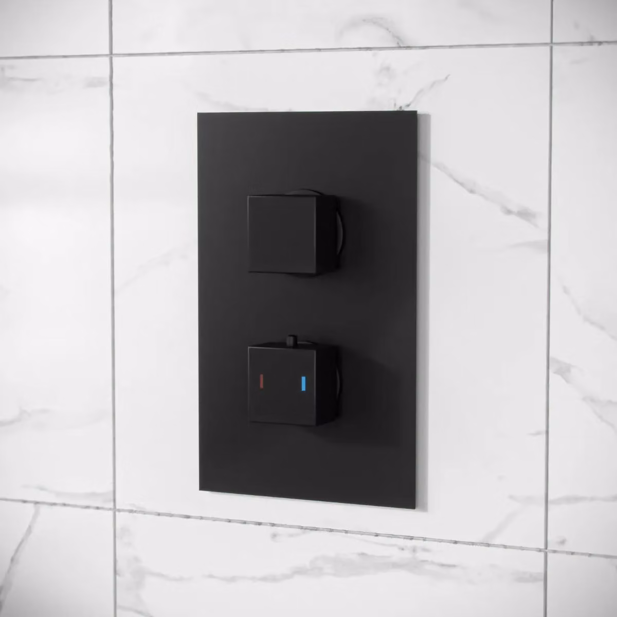 Nes Home Matte Black Concealed Thermostatic Square Rainfall Shower Mixer Set, 250mm – 3