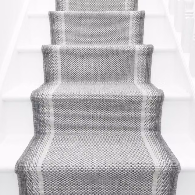 runrug Geo Reversible Durable Stair Runner Carpet, Grey, W: 60 cm, L: 450 cm