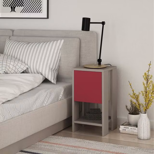 Decortie Ema Contemporary Bedside Table in Grey and Red