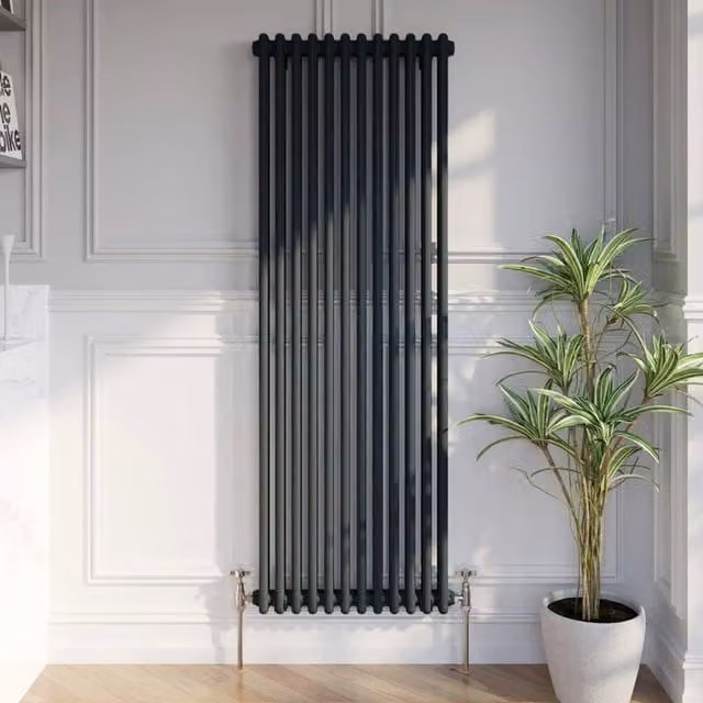 Temprazo Anthracite Steel Wall Mounted Column Radiator H: 119 cm, W: 30 cm, D: 7 cm
