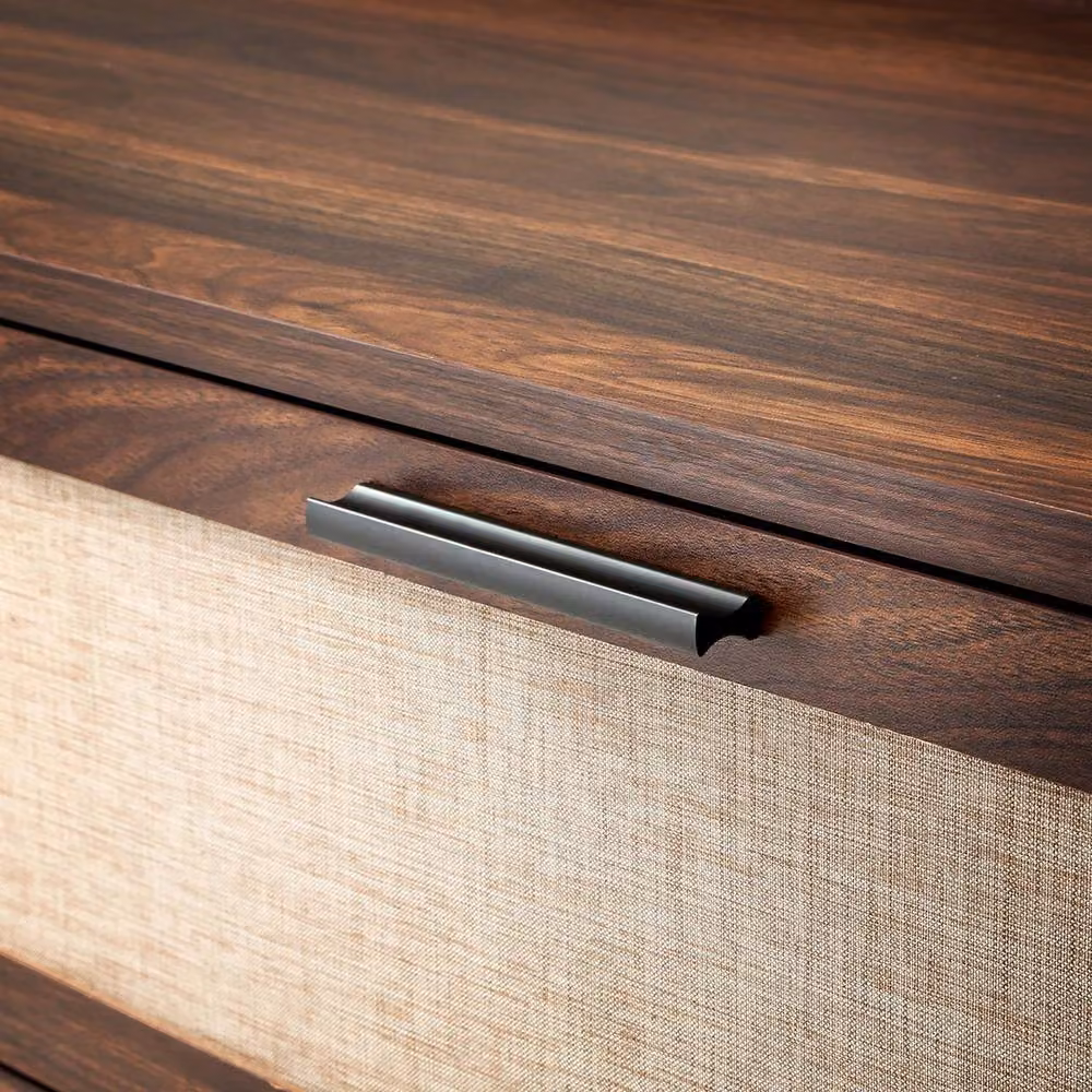 CALICOSY Jetson 6-Drawer Walnut Chest with Fabric Fronts in Dark Brown, Width: 120 cm – 6