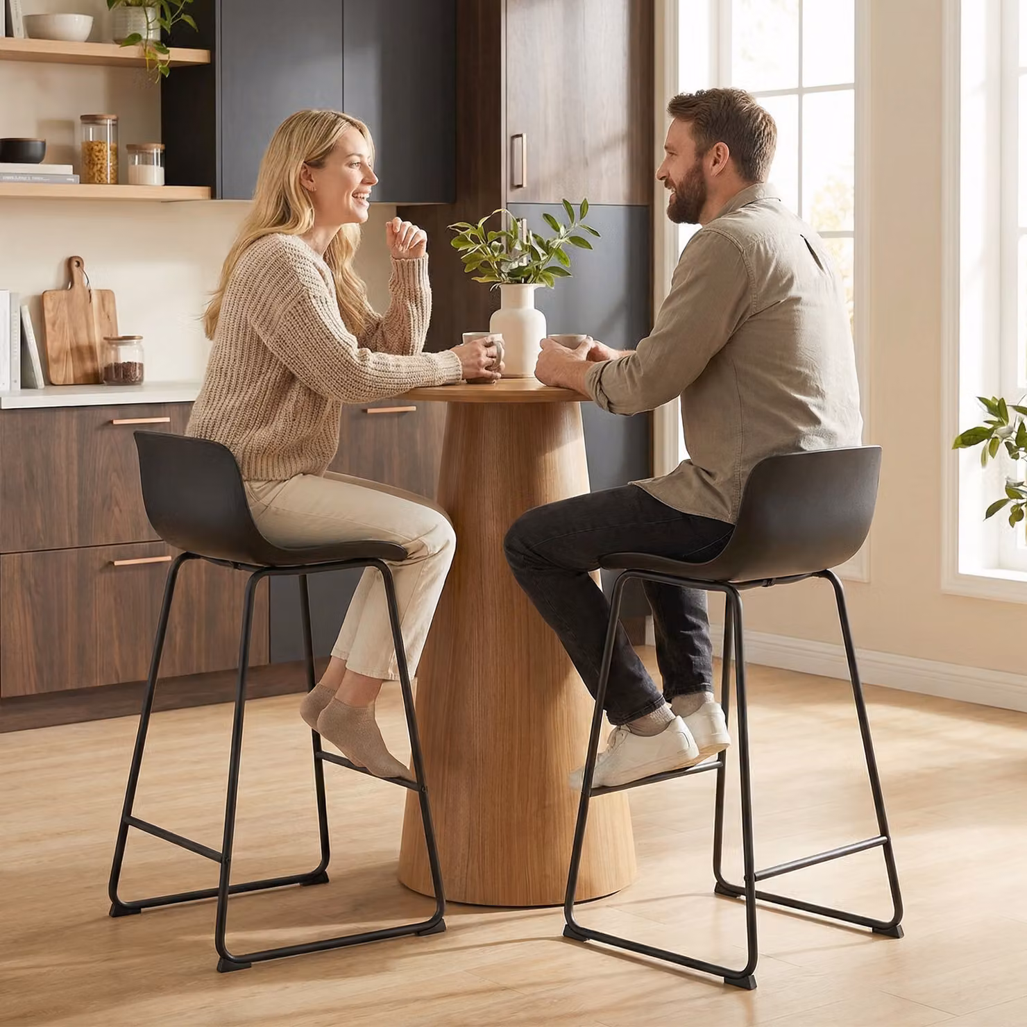HOMCOM Set of 2 Modern Black PU Leather Bar Stools with Metal Legs – 6