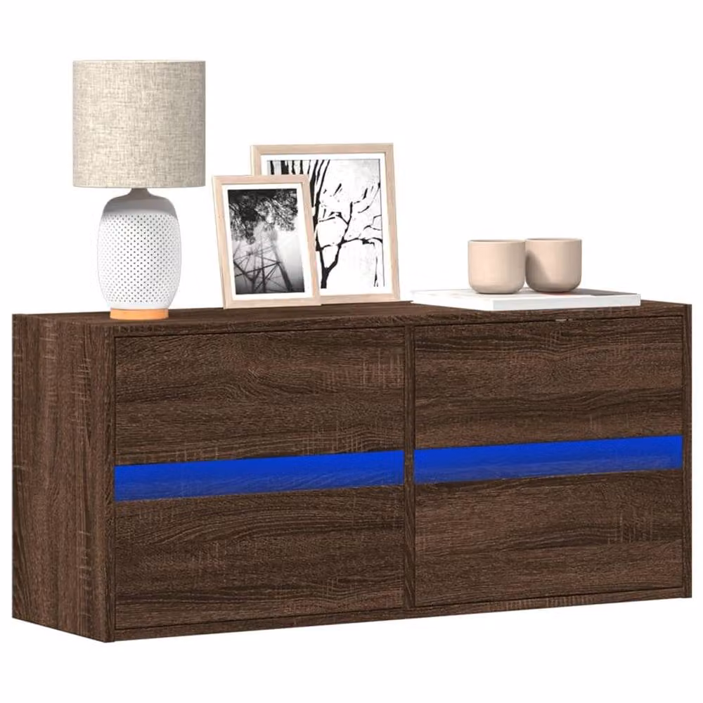 Berkfield Home Modern TV Wall Cabinet with LED Lights in Brown Oak, W: 100 cm, D: 31 cm, H: 45 cm – 2