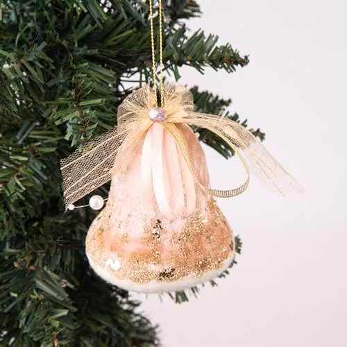 Shatchi Pink Santa Bell Christmas Hanging Pendant, H 10 cm x W 8 cm – 3