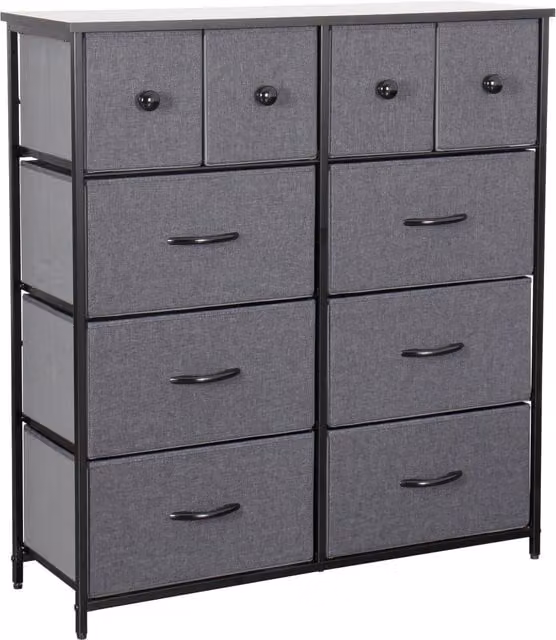 Home Treats Black and Grey 10 Drawer Chest of Drawers with Metal Frame and Fabric Drawers