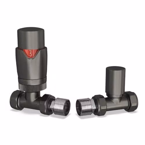 UK Radiators Stirling Bold Thermostatic Radiator Valve and Lockshield Set in Pewter – 2