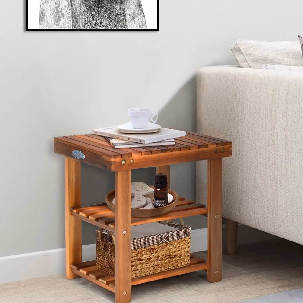 Havendro 3 Tier Acacia Wood Shoe Rack with Bench in Brown, W/D/H: 50 x 28 x 45 cm – 3