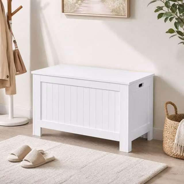 STILVORA White Lacquered MDF Storage Chest with Soft-Close Lid