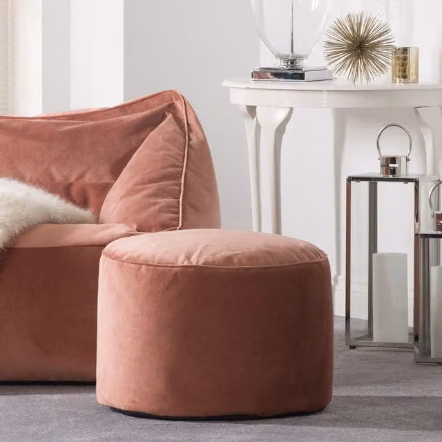 icon Milano Round Velvet Pouffe in Pink, W/D/H: 55 x 55 x 35 cm