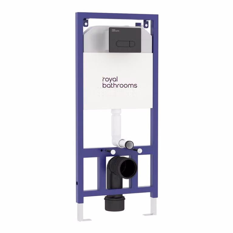 Royal Bathrooms Aqua Wall Hung Toilet Frame with Dual Flush Concealed Cistern and Square Black Plate