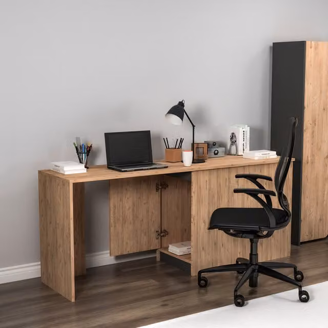 Destina Home Achille Computer Desk with Cabinet in Anthracite and Brown