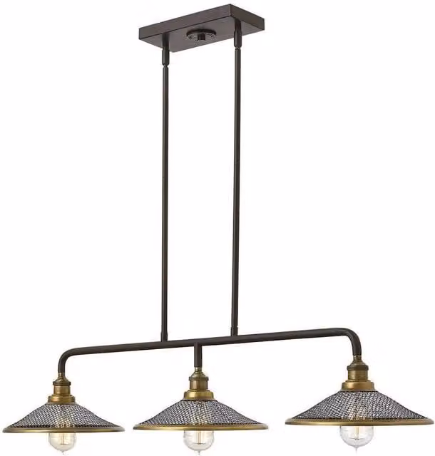 Elstead Rigby 3 Light Vintage Bronze Metal Pendant Bar Light with Adjustable Height and E27 Fitting
