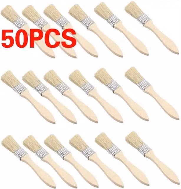 NESTLUNE 50 Pack Beige Disposable Paint Brushes for Wood and Water-Based Paints, W: 52 cm x H: 17.5 cm – 1