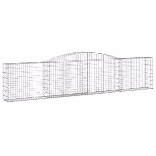 vidaXL Arched Gabion Baskets, 5 Piece Set, Silver Galvanised Steel, W: 400 cm, D: 30 cm, H: 80-100 cm – 1