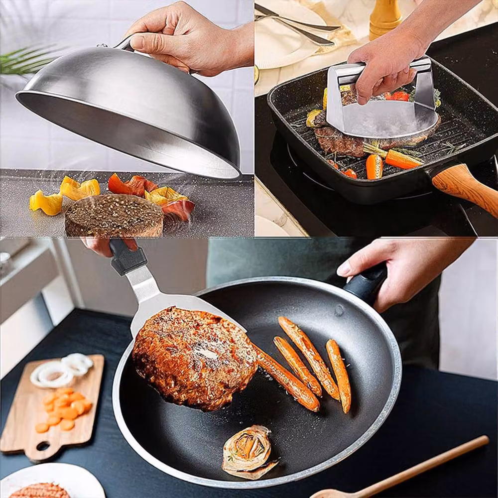 Ventryn 5-Piece Stainless Steel Smash Burger Press Kit and Griddle Accessories Set in Silver – 4
