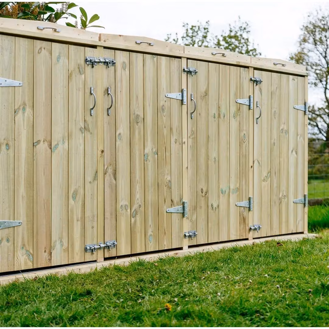 Buttercup Farm Shireburn Bin Store in Brown, Fits 2x 180L/240L Wheelie Bins and 6x Boxes, W/D/H: 149 x 80.4 x 120 cm – 2