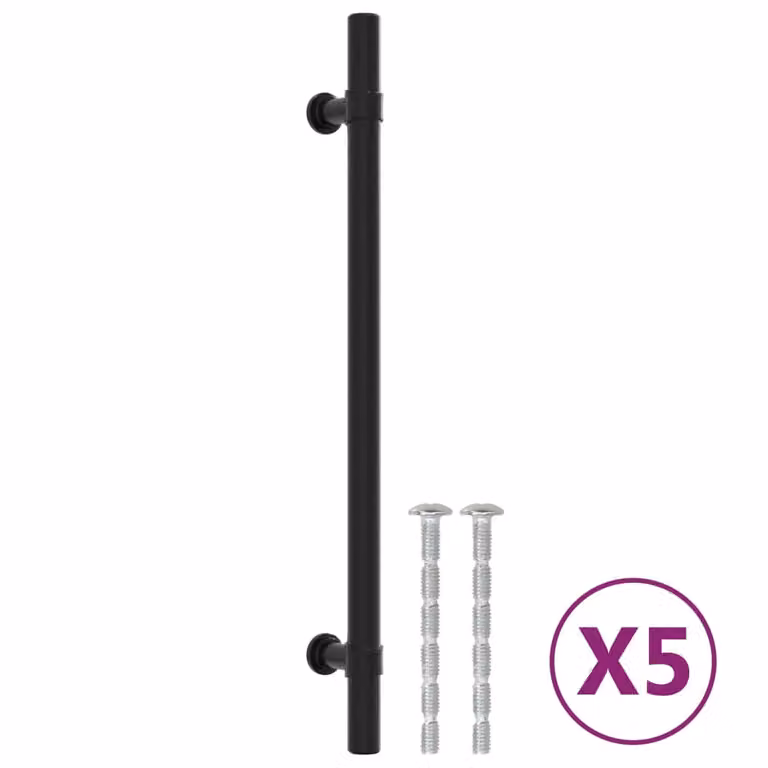 Berkfield Home Matt Black Stainless Steel Bar Cabinet Handles, 5 Pack, Length: 19.2 cm