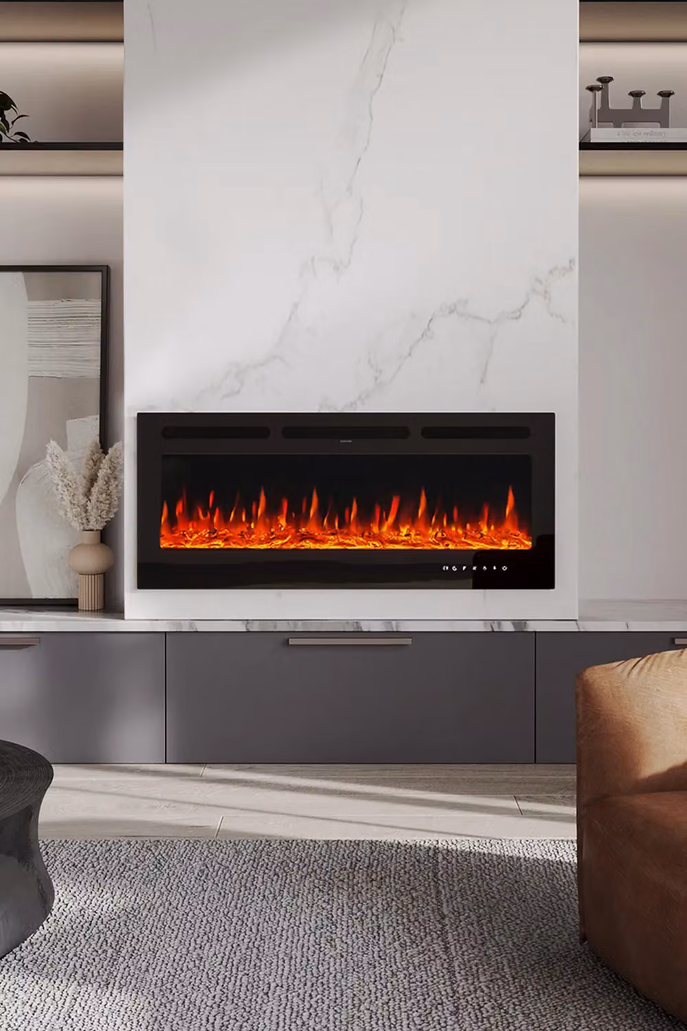 Living and Home 50 Inch Black Recessed and Wall Mounted Electric Fireplace with Remote – 2