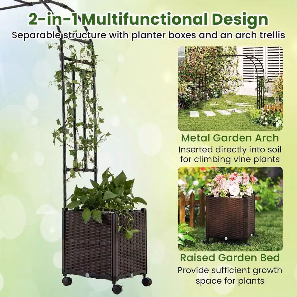 NESTLUNE Brown Metal Garden Arch Trellis Support for Climbers, H: 288 cm, W: 100 cm, D: 100 cm – 3