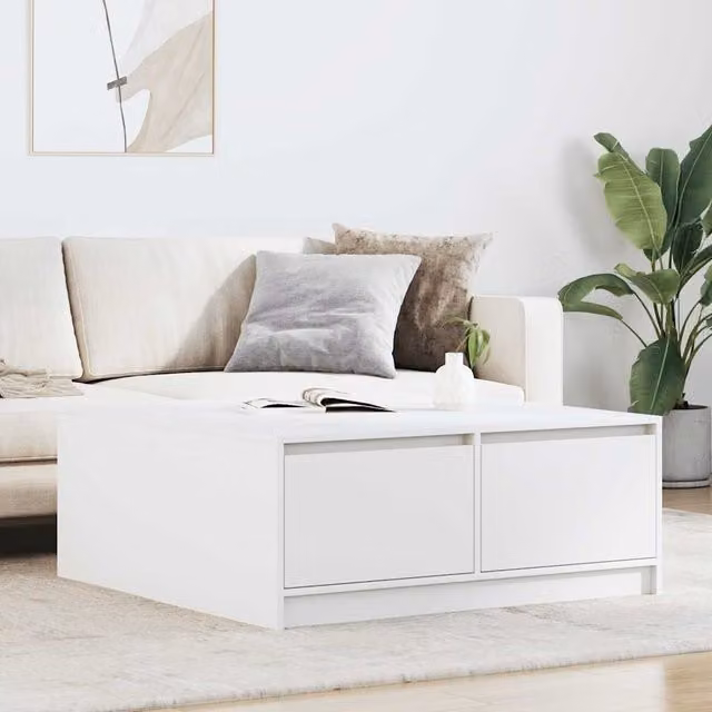 Berkfield Home Modern White Square Coffee Table with Drawers W/D/H: 100 x 100 x 40 cm