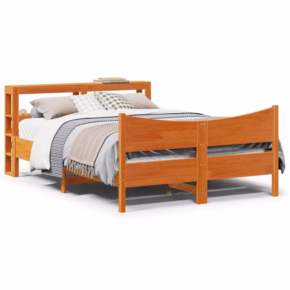 Berkfield Home Sleek Small Double Bed Frame with Headboard in Wax Brown Solid Pine Wood W/D/H: 120 x 200 cm – 2