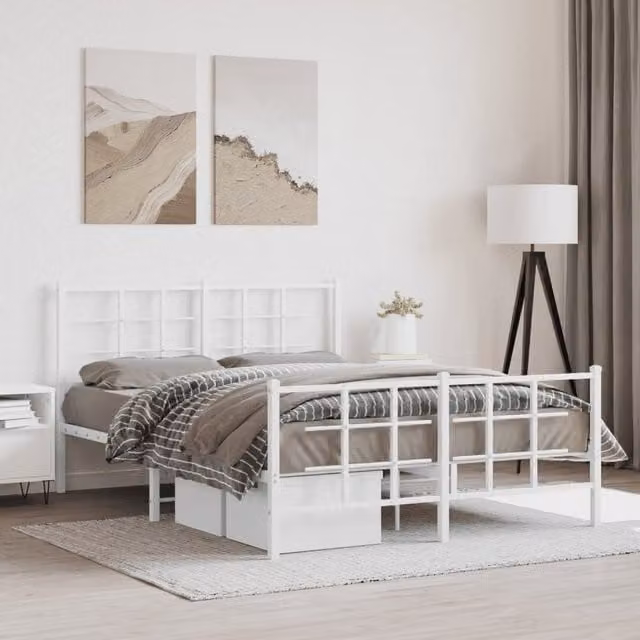 Berkfield Home Metal Bed Frame with Footboard in White, W/D/H: 140 x 190 cm – 1