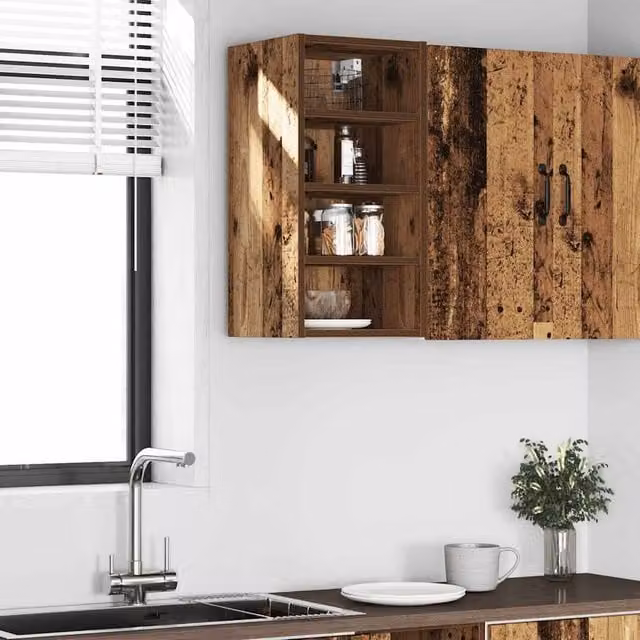 Berkfield Home Vintage Brown Wall Mounted Hanging Kitchen Cabinet with Hinged Doors, W/D/H: 30 x 29.5 x 60 cm – 1