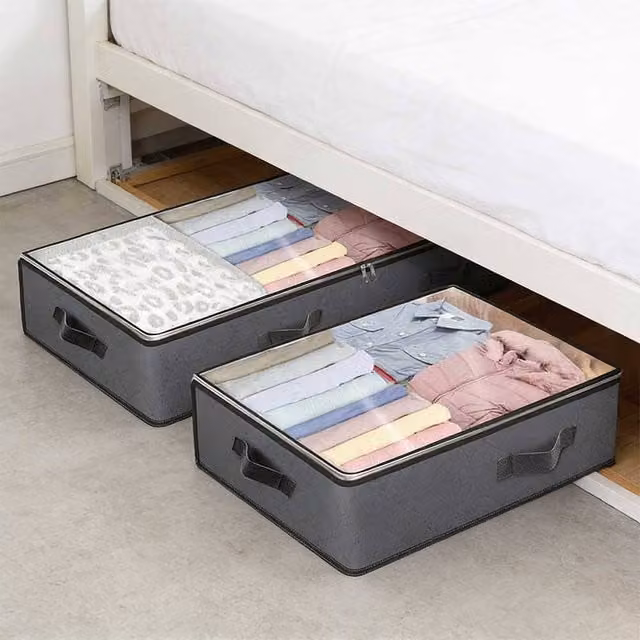 Ventryn 2 Piece Large 90L Underbed Zipped Storage Bags for Clothing in Grey