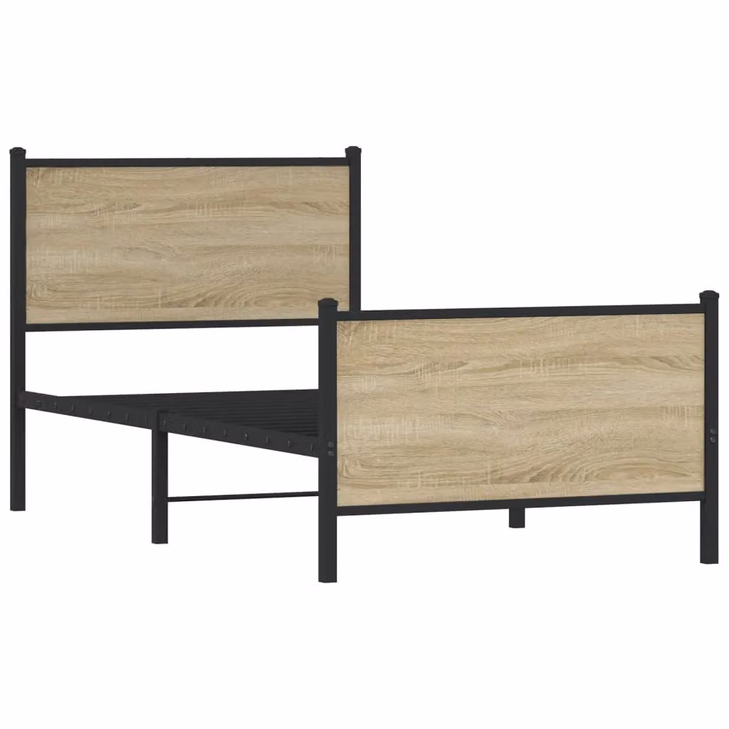 Berkfield Home Metal Bed Frame in Sonoma Oak Brown, W/D/H: 90 x 200 cm – 2