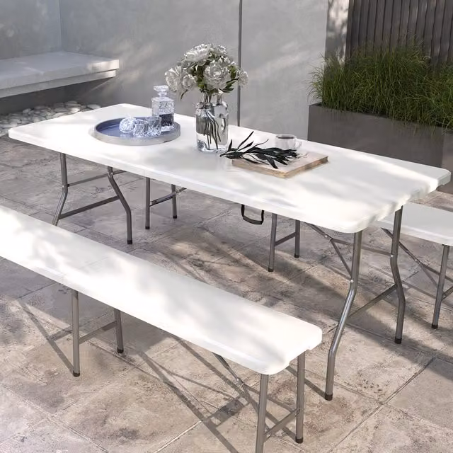 Outsunny Modern Folding Garden Table in White
