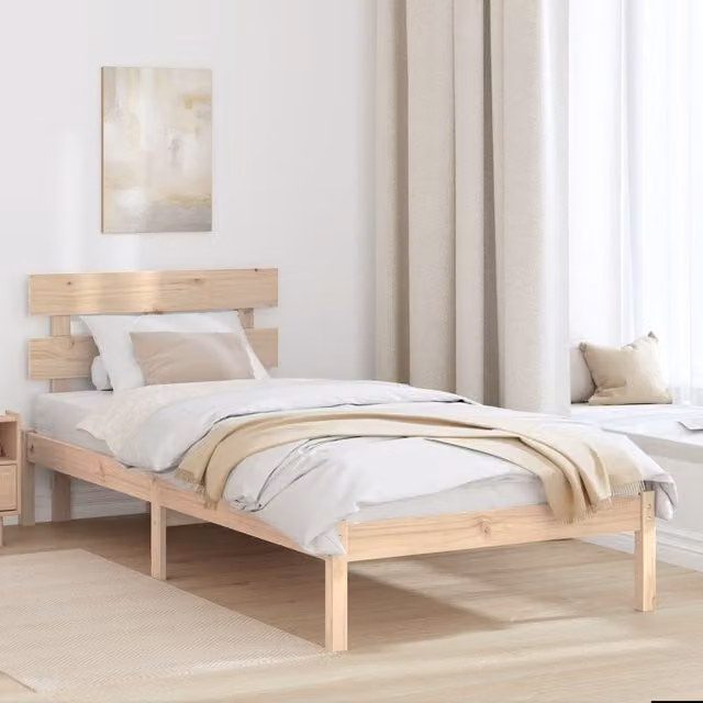 Berkfield Home Solid Wood Pine Bed Frame with Headboard, Brown, W: 75 cm, L: 190 cm