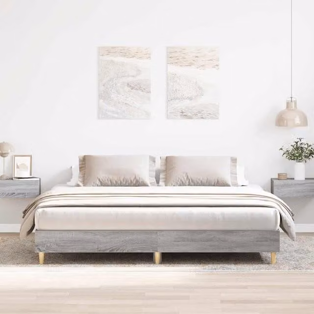 Berkfield Home Grey Sonoma Bed Frame in Engineered Wood, W/D/H: 160 x 200 cm